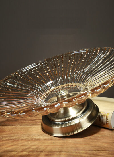 Pearlescent Glass Fruit Plate with Metal Base