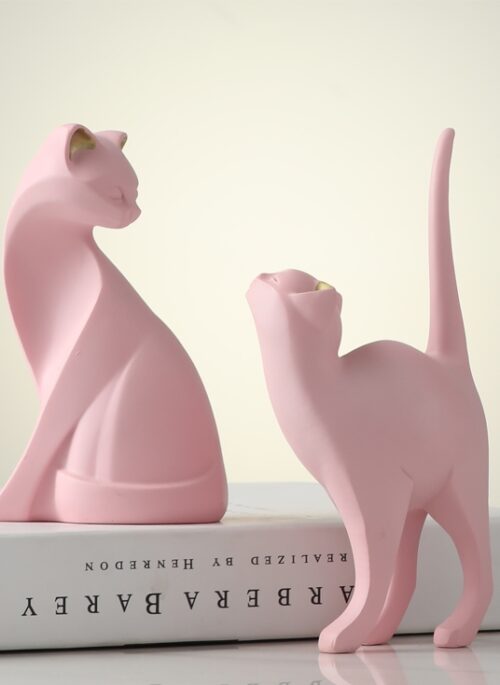 Pink Resin Small Cat Decoration