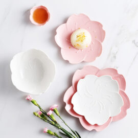 Porcelain Sakura-Shaped Bowl and Plate