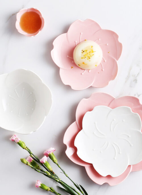 Porcelain Sakura-Shaped Bowl and Plate