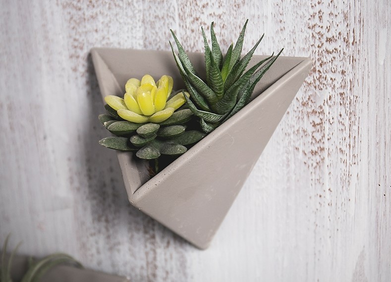 Pyramid-Shaped Cement Wall Plant Pot