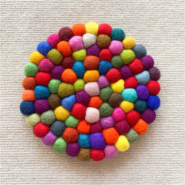 Rainbow-Colored Wool Balls Coaster