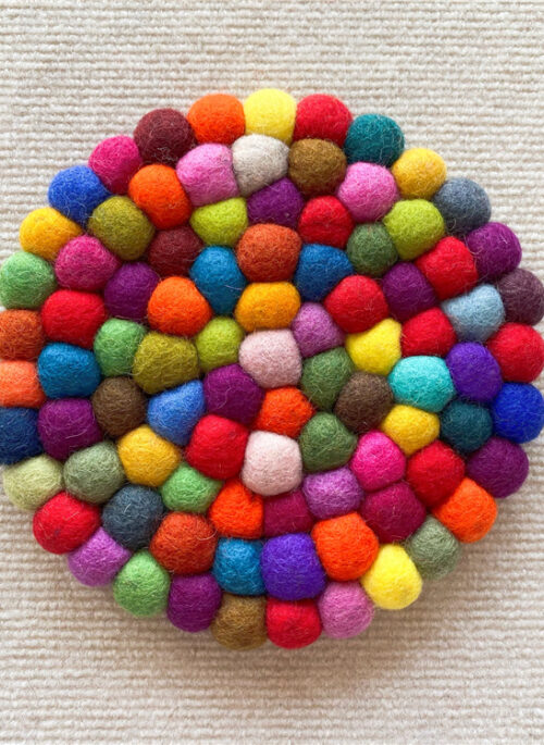 Rainbow-Colored Wool Balls Coaster