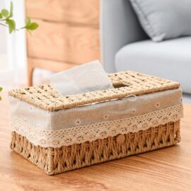 Rattan Tissue Holder with Cloth Lining