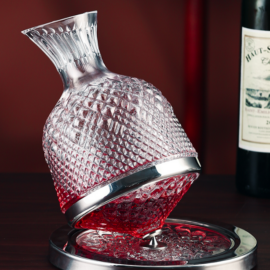 Rotating Decanter in Diamond Pattern Glass