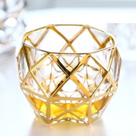 Round Whiskey Glass with Gold Geometric Pattern