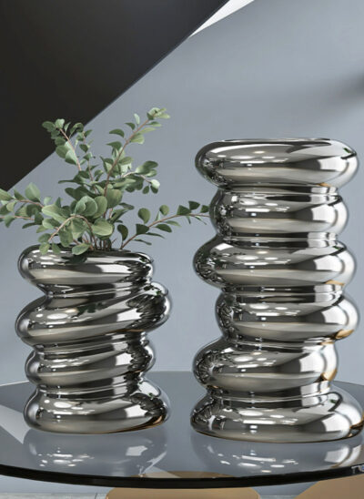 Silver Ceramic Layered Rocks-Shaped Vase