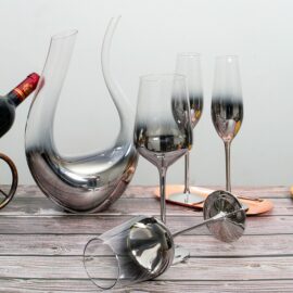 Silver Ombre U-Shaped Decanter and Glasses