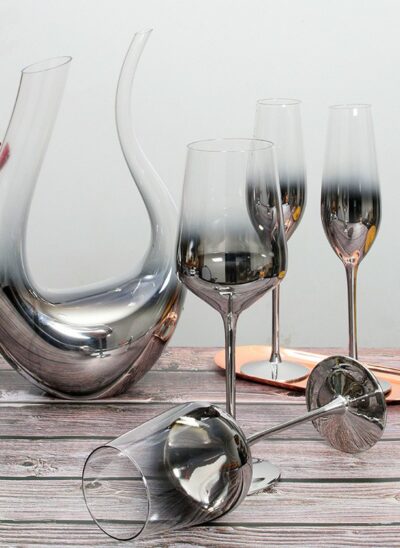 Silver Ombre U-Shaped Decanter and Glasses