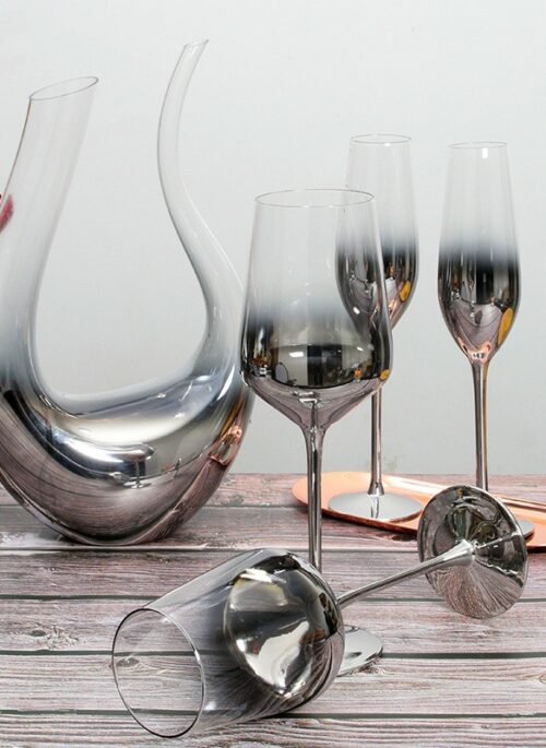 Silver Ombre U-Shaped Decanter and Glasses