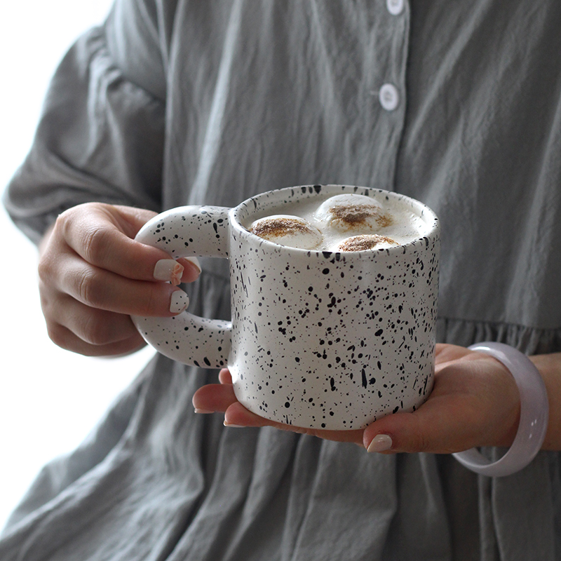 Speckled Black and White Chubby Ceramic Mug