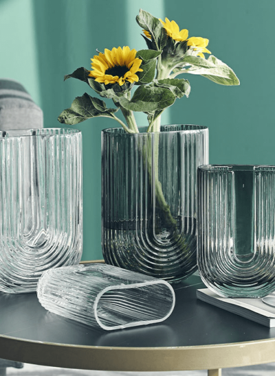 U-Shaped Reeded Glass Vases