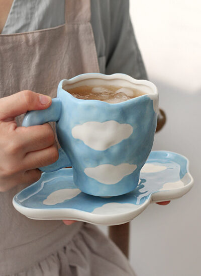 Wabi Sabi Blue Sky and White Clouds Mug and Saucer
