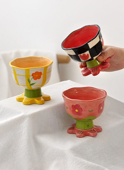 Wabi Sabi Clay Handpainted Standing Bowls