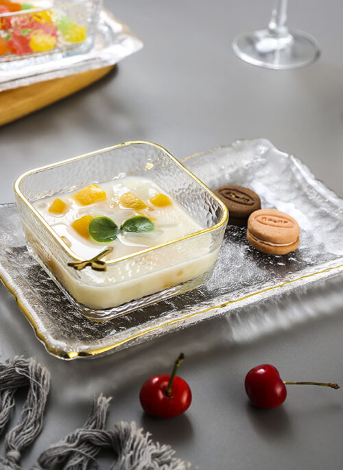 Water Textured Glass Dishes with Gold Rim