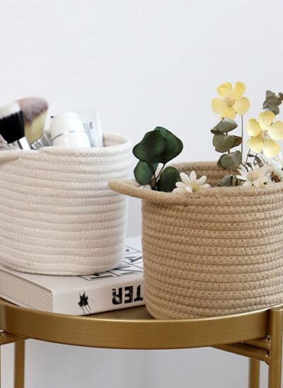 Weave Cotton Thread Basket with Handle