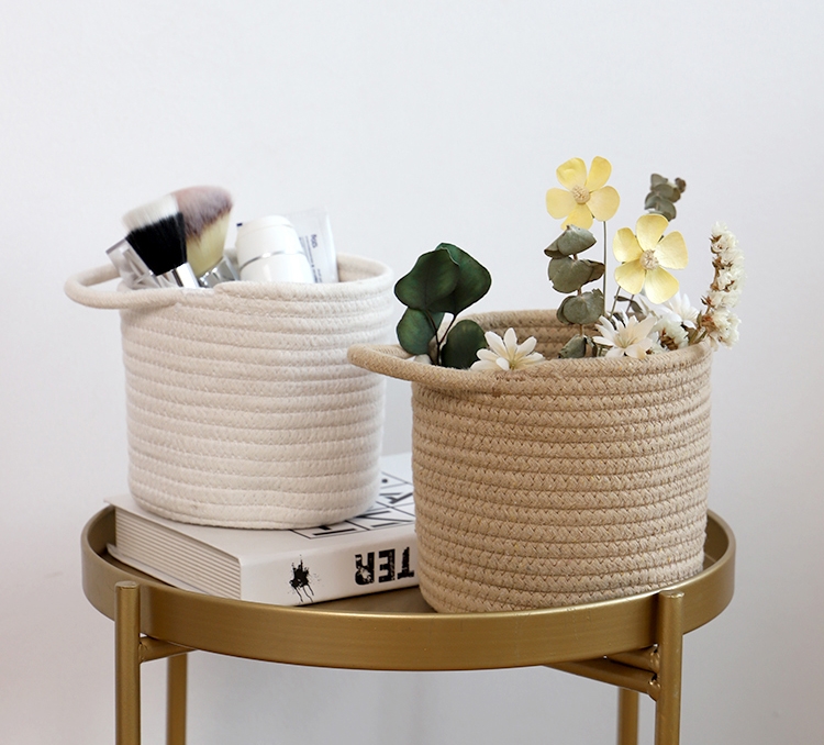 Weave Cotton Thread Basket with Handle