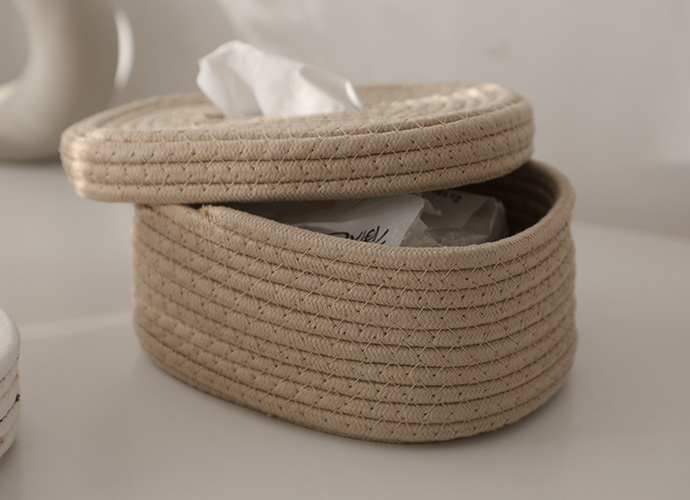 Weave Cotton Thread Tissue Holder with Lid