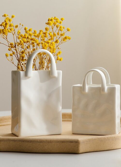 White Ceramic Bag-Shaped Multipurpose Holder
