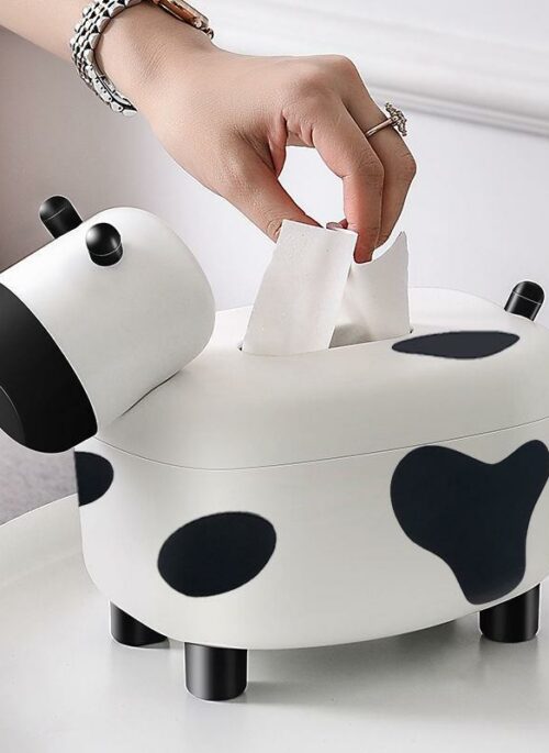 White Cow Tissue Holder with Toothpick Holder