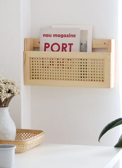 Wood and Rattan Wall Hanging Magazine Rack