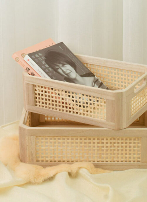 Wood with Woven Bamboo Storage Basket