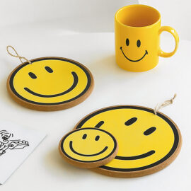 Yellow Smiley Face Cork Table Mats
