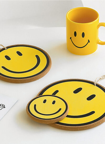 Yellow Smiley Face Cork Table Mats