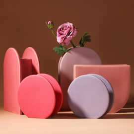 Abstract Shapes Pink and Purple Ceramic Vases
