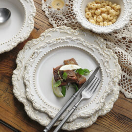 Baroque White Porcelain Plates with Gold Detail