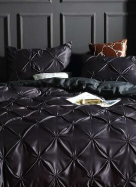 Black Silk Textured Duvet Cover with Pillowcase
