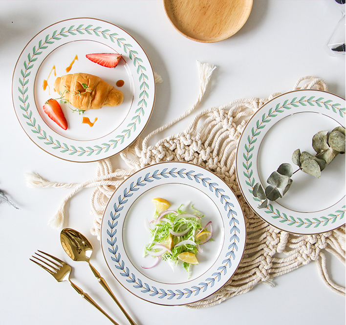 Bone China Leaf Embellished Dishes with Gold Trim