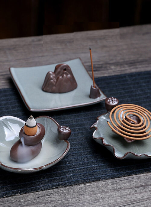 Ceramic Mountain on Plate Backflow Incense Burner