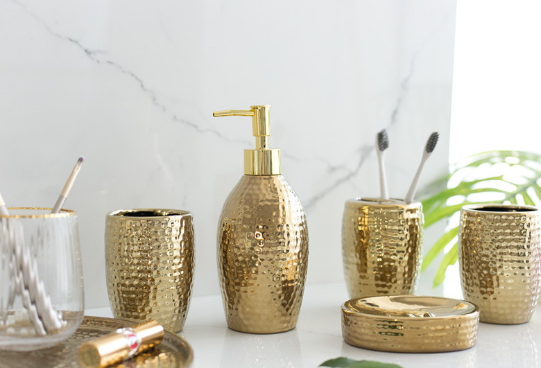 Gold Textured Ceramic Bathroom Organizers | Aesthetic Decor Shop
