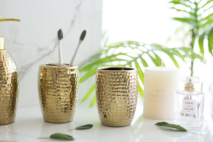 Gold Textured Ceramic Bathroom Organizers | Aesthetic Decor Shop