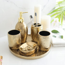 Gold Textured Ceramic Bathroom Organizers
