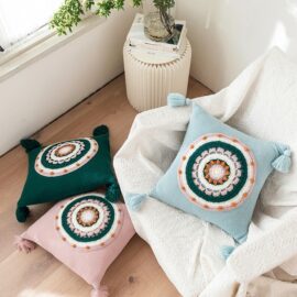 Knitted Crochet Patterned Pillows with Tassels