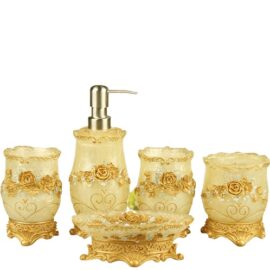 Pearl Yellow Baroque Bathroom Essentials with Gold Details Set of Five
