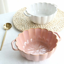 Pink and White Porcelain Flower Shaped Serving Bowls