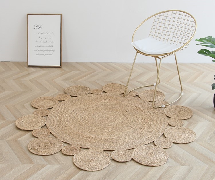 Round Woven Buri Mat with Small Circles Around