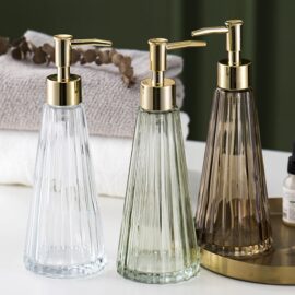 Tall Reeded Glass Soap Pump