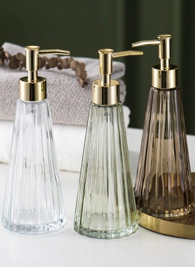 Tall Reeded Glass Soap Pump