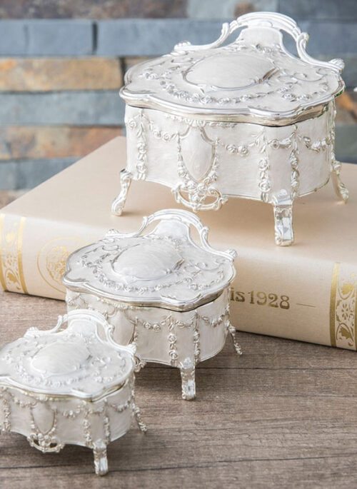 White Baroque Jewelry Box with Silver Details