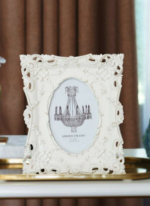 White Resin Photo Frame with Intricate Details