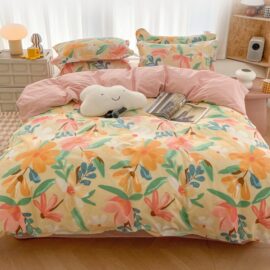 Yellow with Colorful Flowers Bed Linen Set of Four