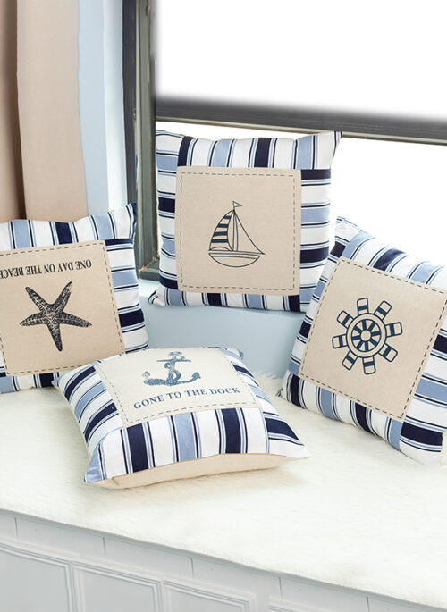 Cotton Striped Ocean-Themed Throw Pillow
