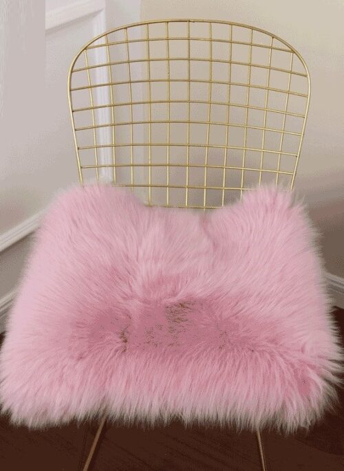 Pink Faux Fur Square Seat Cushion