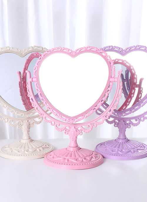 Pink Plastic Rotatable Heart-Shaped Mirror