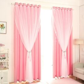 Pink with White Mesh Double Layer Curtain
