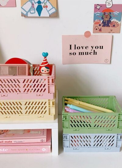 Small Collapsible Basket Desk Storage